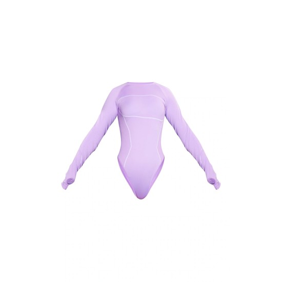 PRETTYLITTLETHING Lilac Ski Seamless Contrast Seam Bodysuit &amp; Leggings Set