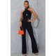 Black Cross Neck Tie Back Rib Jumpsuit