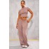 Taupe Washed Rib Panel Wide Leg Sweatpants