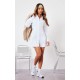 White Fitted Waist Long Sleeve Button Shirt Dress