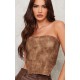 Chocolate Washed Faux Leather Dip Hem Corset