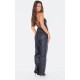 Black Faux Leather Bandeau Lace Back Straight Leg Jumpsuit