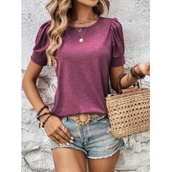 Crew Neck Solid T-Shirt, Elegant Ruched Short Sleeve Top For Spring & Summer, Women’s Clothing – PRYCUS MITCHELL INC