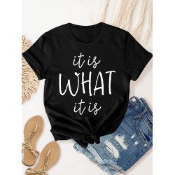 It Is What It Is Letter Graphic Fashion Sports Tee, Short Sleeve Casual T-Shirt Top, Women’s Activewear – PRYCUS MITCHELL INC