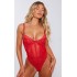 Red Floral Scalloped Edge Lace Cut Out Bodysuit