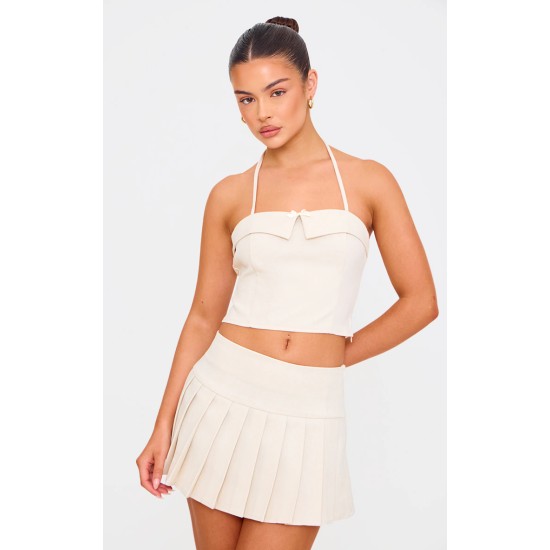 Cream Pleated Micro Mini Skirt