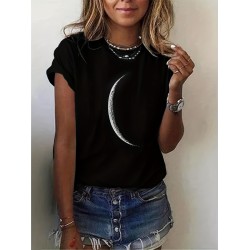 Women’s Moon Motif Tee – Soft Crew Neck, Short Sleeve Comfort – Stylish Springu002FSummer Casual Wear – PRYCUS MITCHELL INC