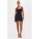 Black Mesh Extreme Ruched Corset Halter Bodycon Dress