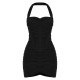 Black Mesh Extreme Ruched Corset Halter Bodycon Dress