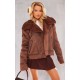 Chocolate Faux Suede PU Bonded Aviator Jacket