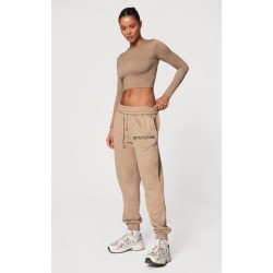 PRETTYLITTLETHING Mocha Cuffed High Waisted Sweatpants