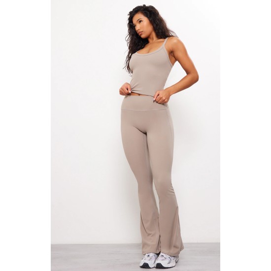 Deep Taupe Sculpt High Waist Flare Yoga Pants