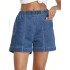 Women’s Stylish Denim Shorts, Casual Sporty Style, Elastic Waist, Comfort Fit, With Pockets, Versatile Summer Wear – PRYCUS MITCHELL INC