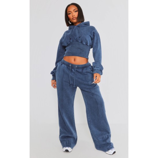 Shape Blue Sweat Cropped Shirred Waist Hoodie