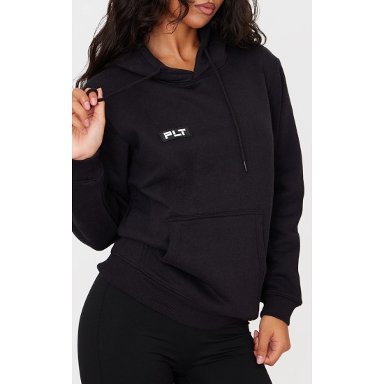 PRETTYLITTLETHING Logo Black Badge Detail Oversized Fit Hoodie