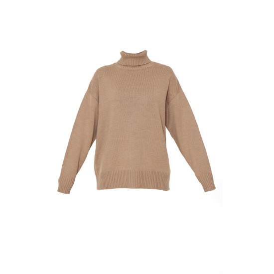 Light Mocha Soft Knit Roll Neck Oversized Sweater