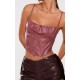 Mauve Faux Leather Ruched Bust Boned Dip Hem Corset