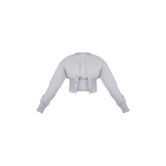 Ash Grey Ribbed Hem Popper Detail Sweatshirt