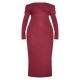 Plus Burgundy Heavy Brushed Rib Bardot Trim Maxi Dress