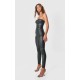 Black Bandeau Coated Denim Jumpsuit