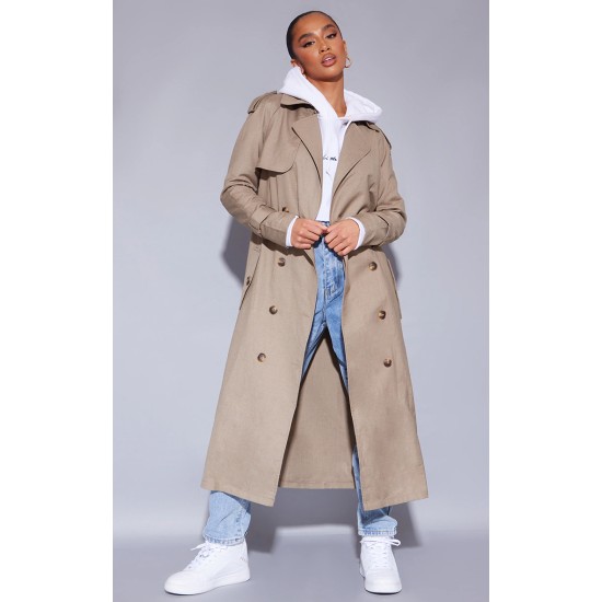 Petite Stone Woven Oversized Trench Coat