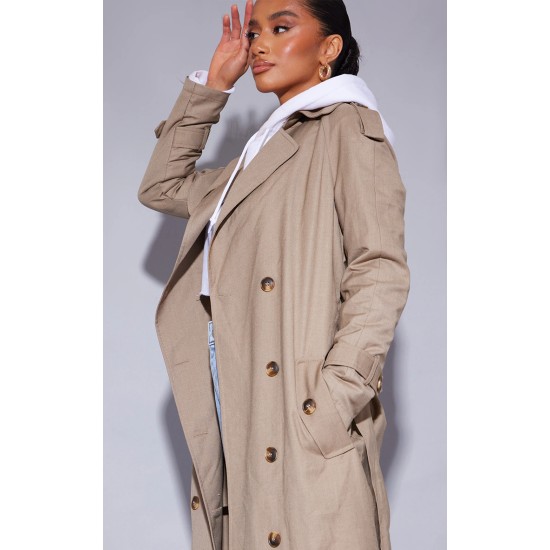 Petite Stone Woven Oversized Trench Coat