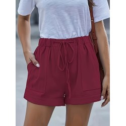 Plus Size Casual Shorts, Women’s Plus Solid Elastic Waist Drawstring Pipping Loose Shorts With Pockets – PRYCUS MITCHELL INC