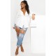 Plus White Faux Suede Cargo Ruched Waist Shirt