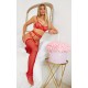 Red Underwired Binding Mesh 3 Piece Lingerie Set