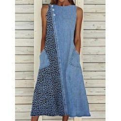 Denim Dress Casual Dress Midi Dress Denim Fashion Modern Outdoor Daily Vacation Crew Neck Button Pocket Sleeveless Summer Spring 2023 Regular Fit Blue Leopard S M L XL 2XL – PRYCUS MITCHELL INC