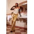 Gold Metallic Faux Leather Straight Leg Tailored Pants