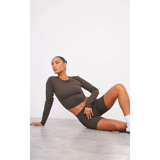 Espresso Sculpt Long Sleeve Crop Gym Top